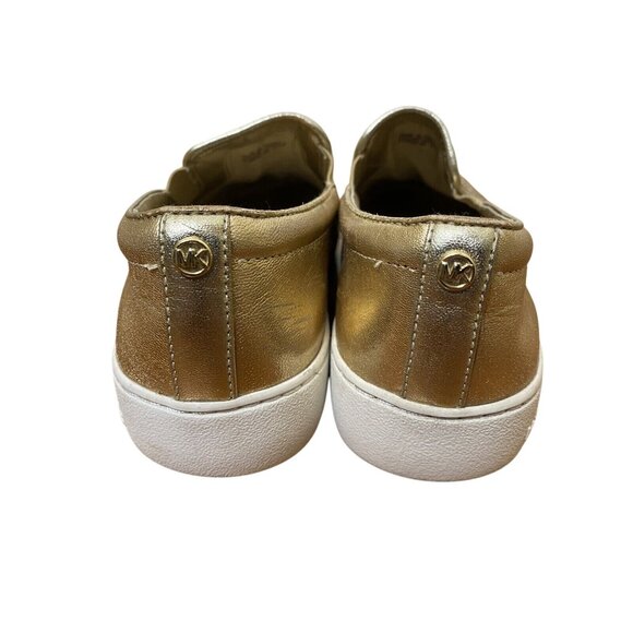 Michael Kors Gold Slip-On Sneakers Size 6.5 Metallic Leather Flats - Picture 3 of 7
